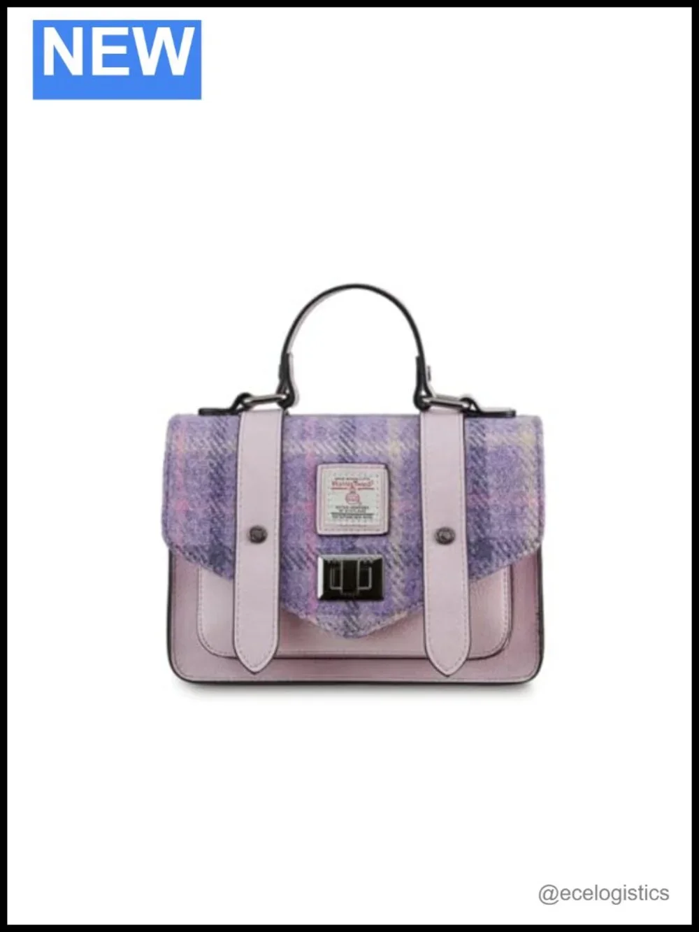 Harris Tweed and Microfiber Leather Mini Satchel Handbag with Adjustable Strap